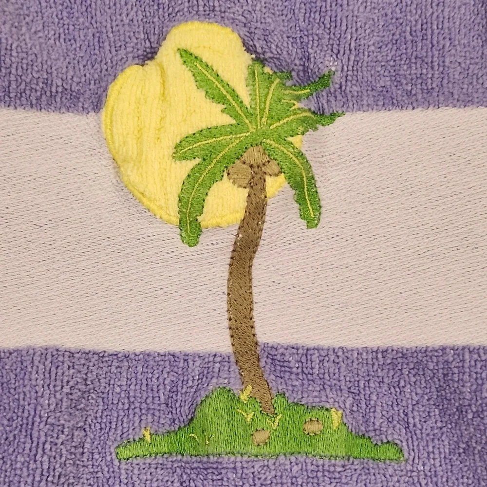 Tropical Purple Palm Tree Cotton Striped Welspun Beach Towel 55x28 Summer